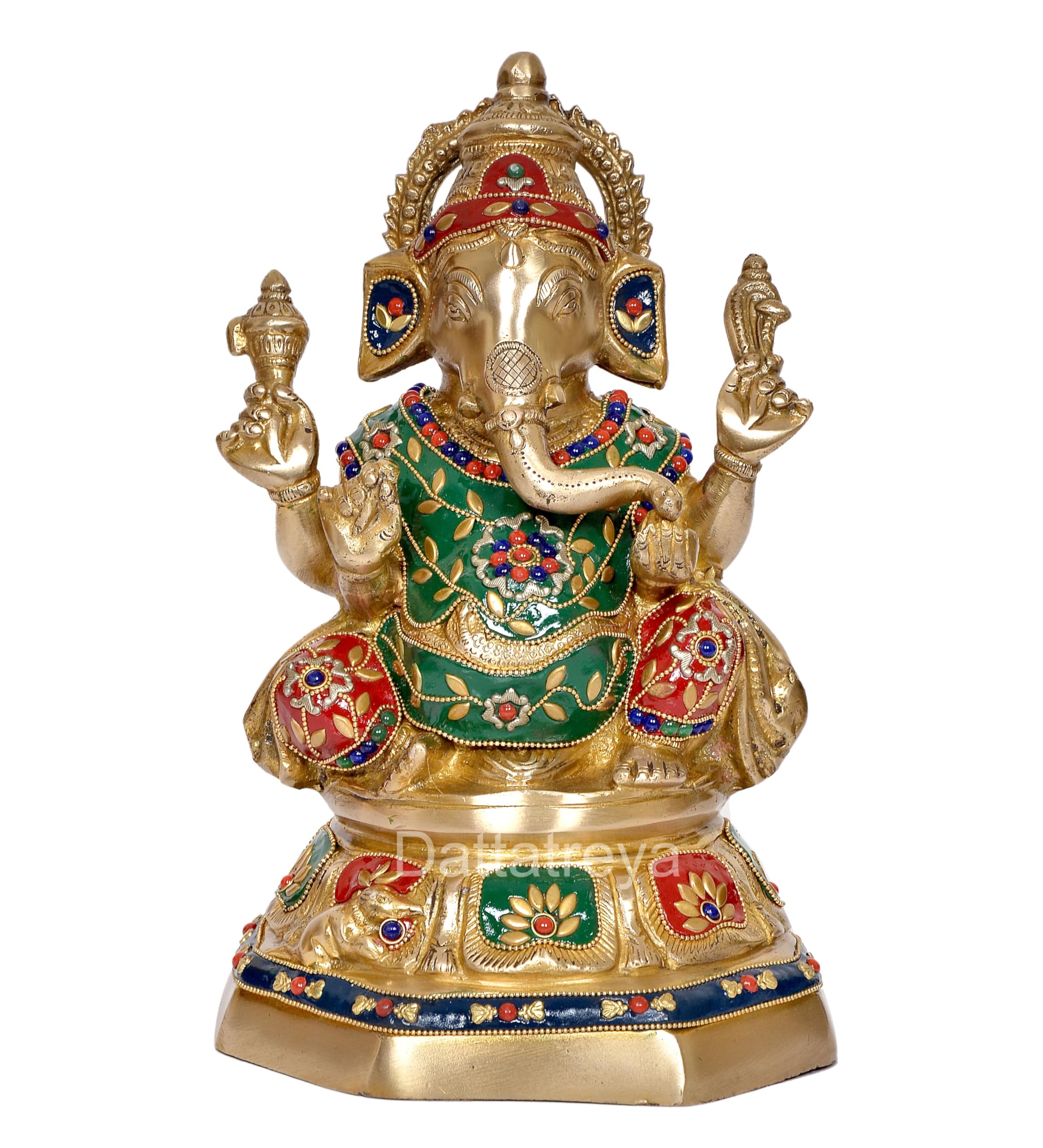 Dattatreya Brass Ganesh Statue Handcrafted Lord Ganesha Idol For Home Decor And Pooja Hindu God Ganapati Figurine (Height 11 Inc